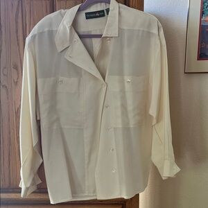 Vintage Outback Red  Women’s Ivory Button-Up Silk Blouse